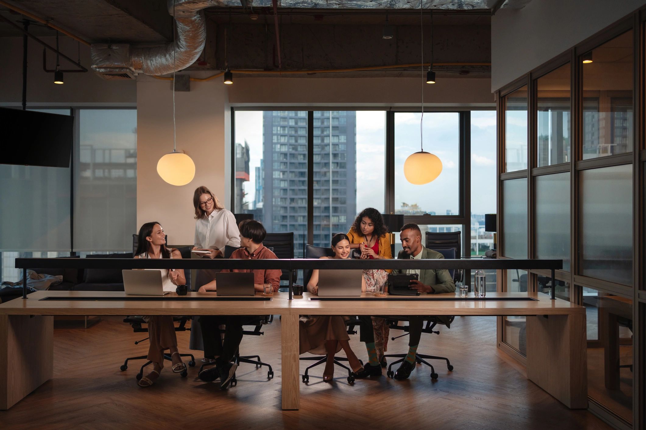 Professional team collaborating in a modern office